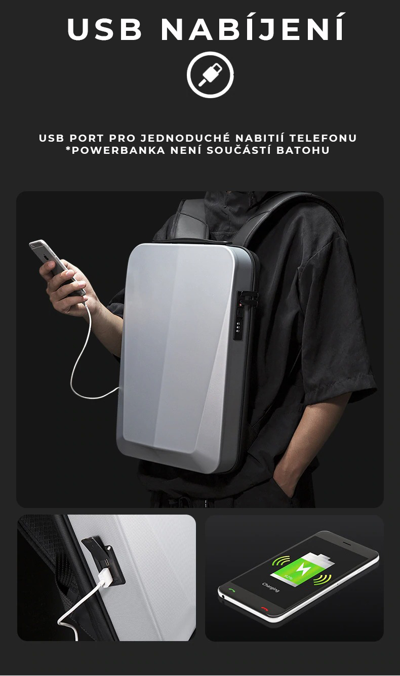 Loki městský batoh, 11L, USB, ultratenký, voděodolný, černý